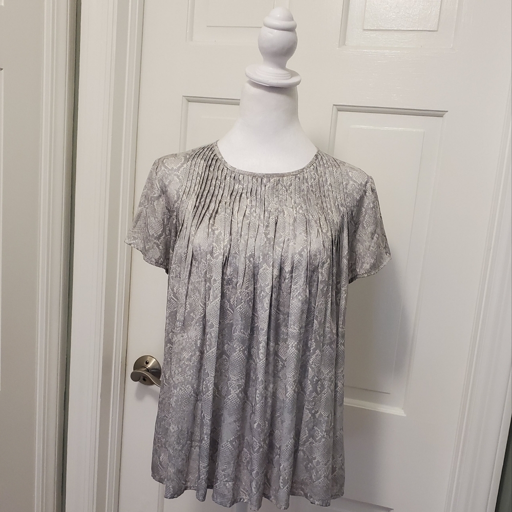 NWT Dolan Left Coast Collection Anthropologie Grey Python Print Pleated Blouse S